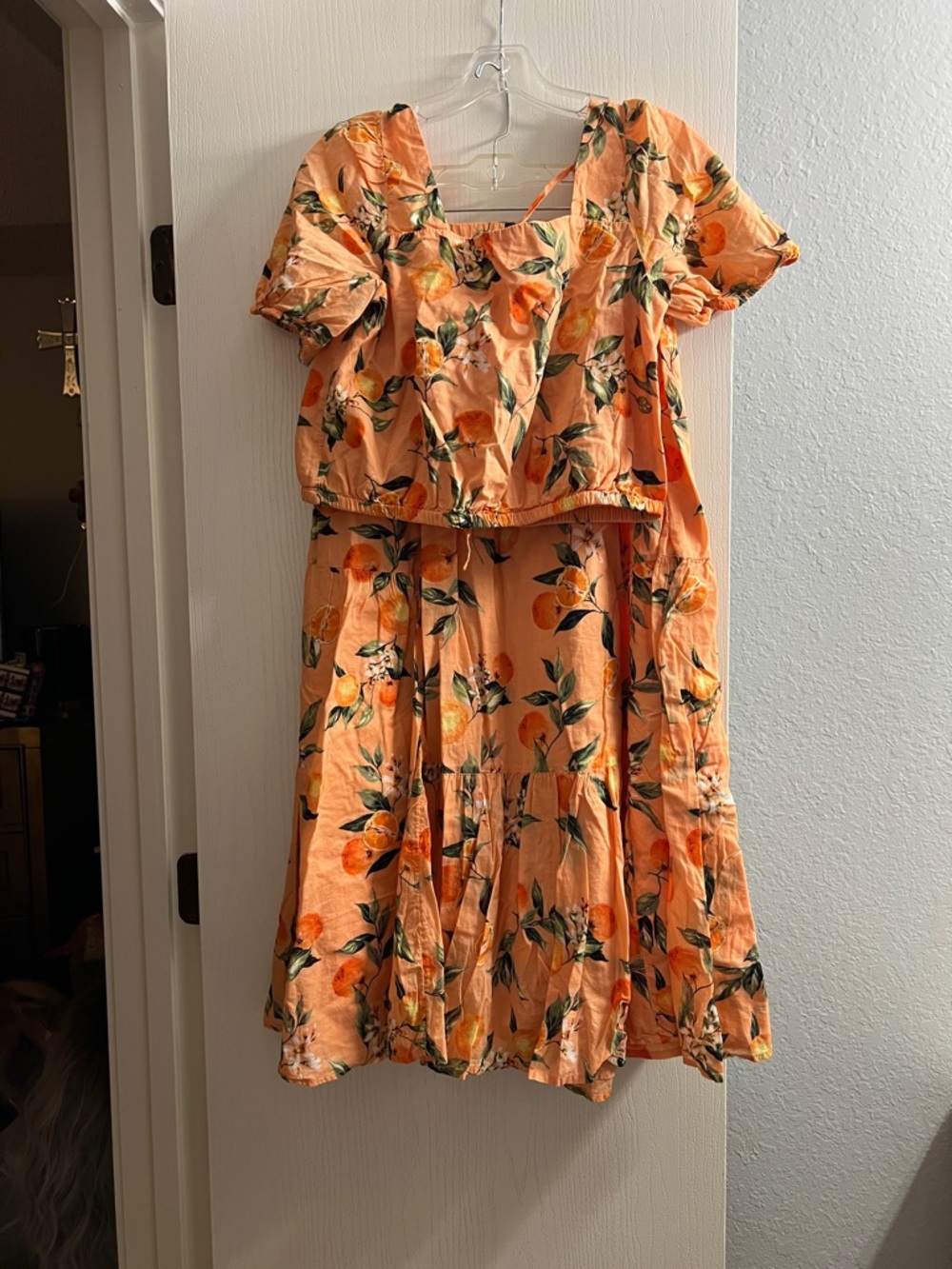 LOFT Coral Peach Floral Elastic Waist Skirt